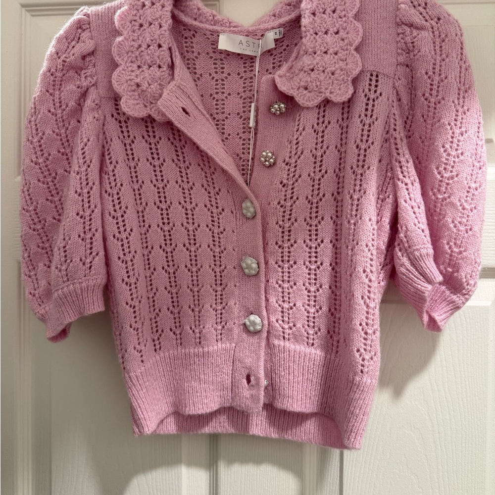 Astr Violet-Pink Knit Cardigan with Pearl Buttons
